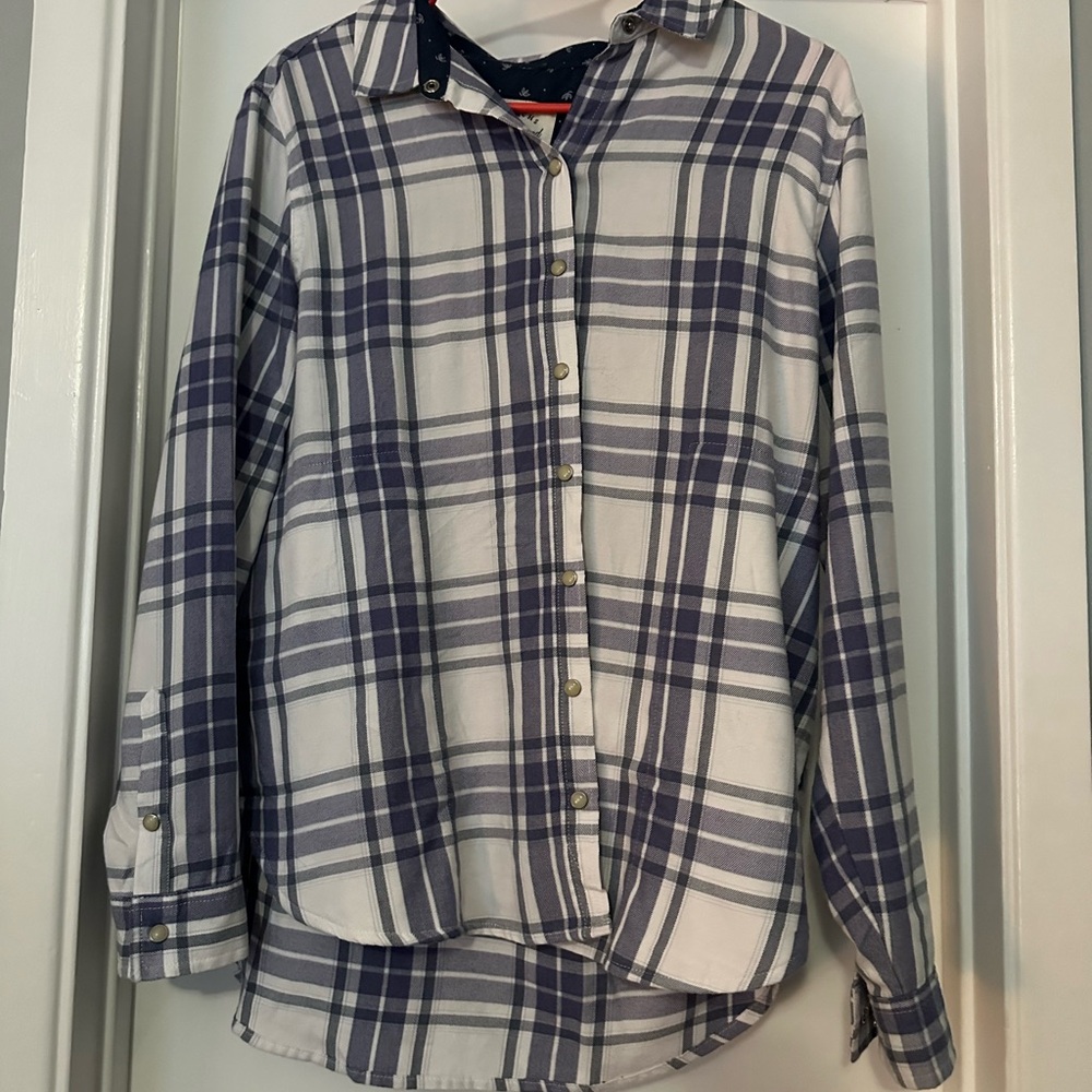 JACHS Girlfriend Blue and White Plaid Button Down Shirt